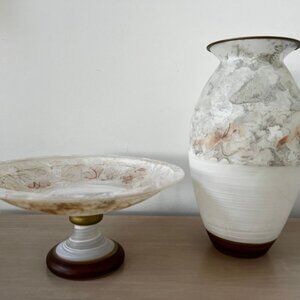 Vintage Casa Elite Arte Murano Italian Glass Vase and Footed Bowl